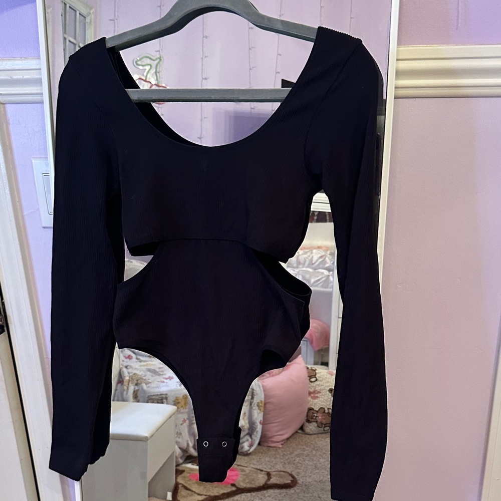 Garage Black Long Sleeve Cut Out Bodysuit